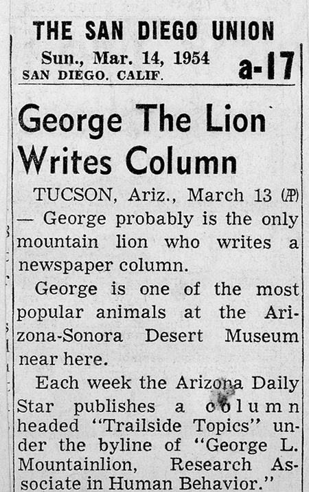 George L Mountainlion column circa 1954 San Diego Union