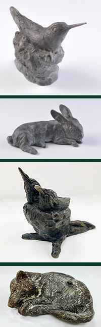 Small images of rabbit and hummingbird sculptures