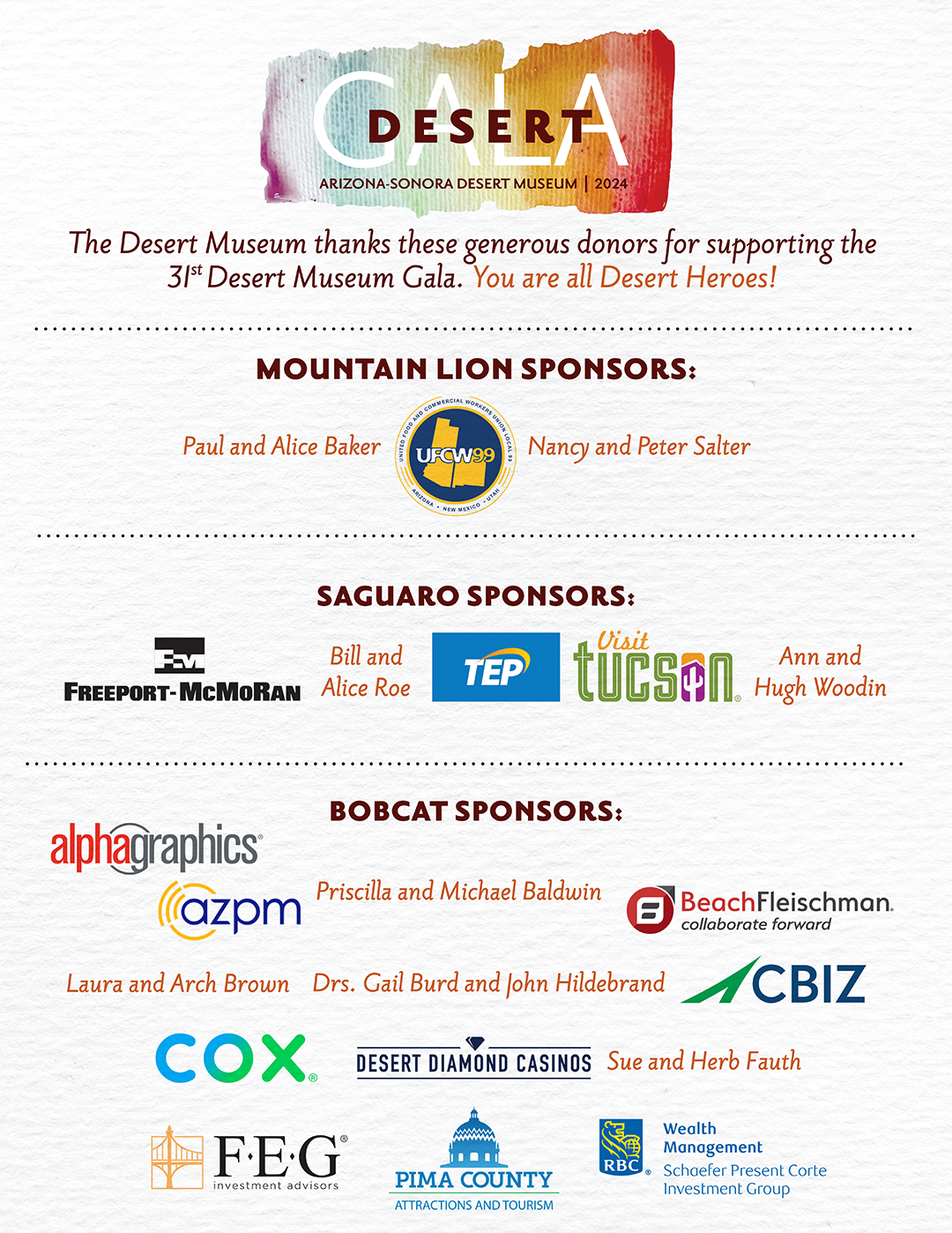 Logos for all sponsors of the 2024 Gala
